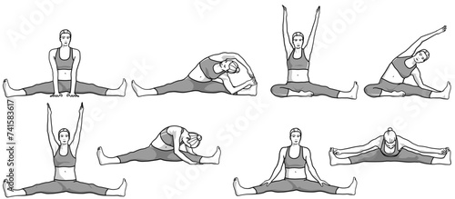Illustration yoga / straddle grätsche / Winkelhaltung / Upavistha Konasana / mobilisation / dehnung photo