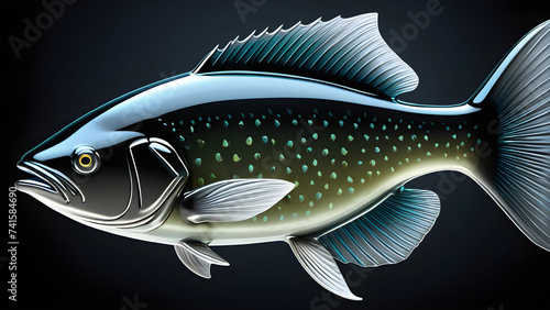 glassy a cartoon character halibut fish on black background
