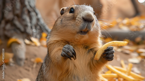 A Prairie Dog Snacking on Food Amongst Yellow Leaves