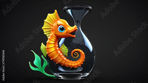glassy is a cartoon seahorse fish on a black background. illustration of a seahorse. clip art seahorse. cartoon seahorse