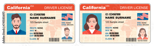 Flat man driver license plastic card template, id card vector illustration