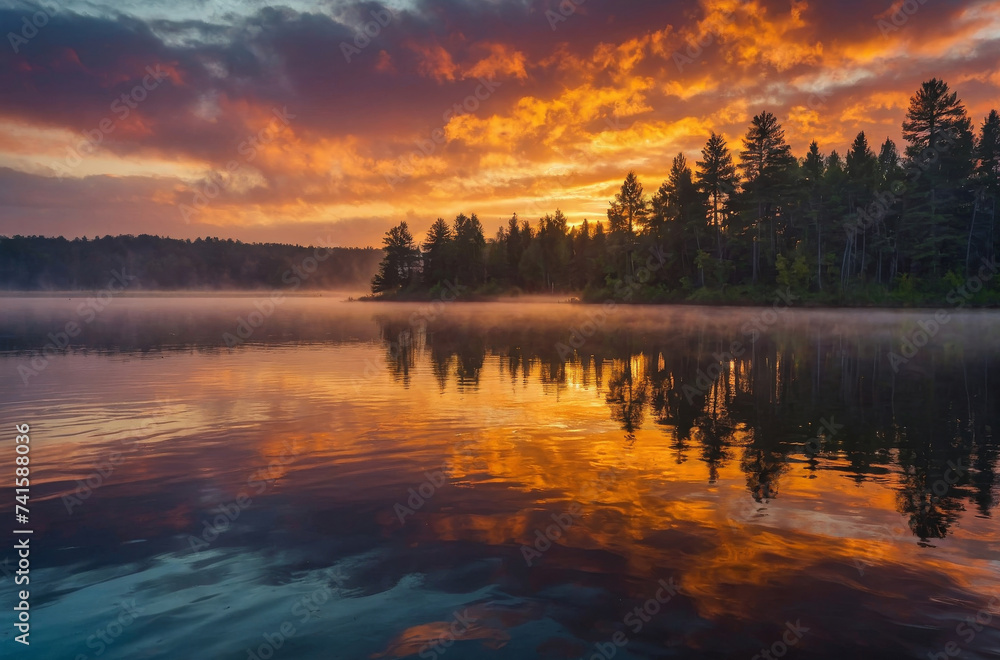 sunset over lake landscape background