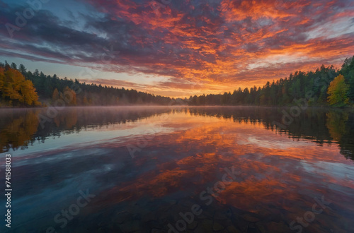 sunset over lake landscape background © Magic Art