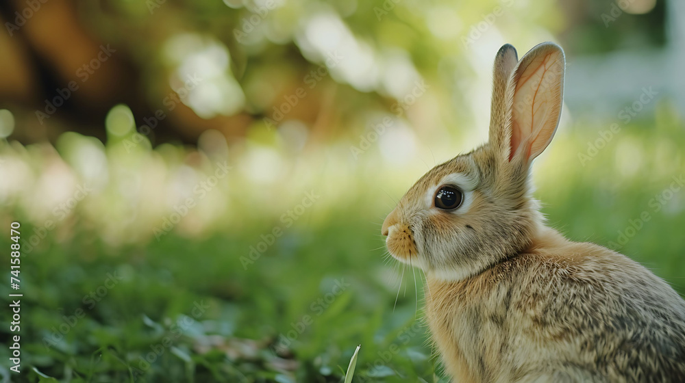 Fototapeta premium rabbit is looking out of the corner of the image in surprise