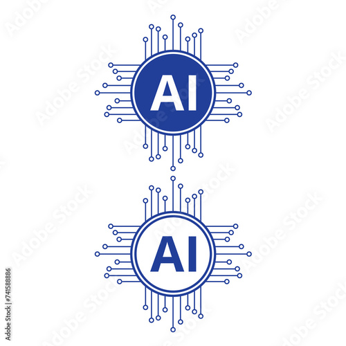 Pictograma de IA de inteligencia artificial sobre fondo blanco. Concepto: Tecnología relacionada con inteligencia artificial, computadoras y sistemas inteligentes