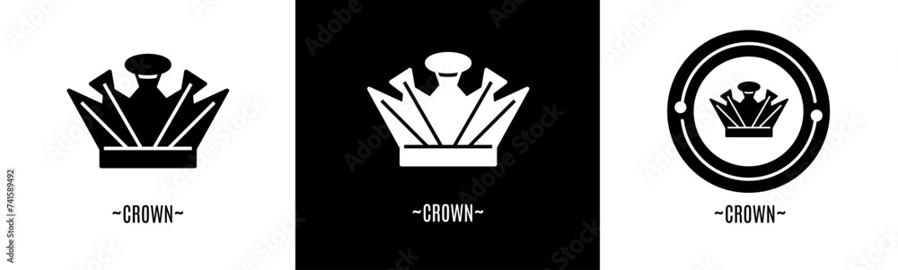 Crown logo set. Collection of black and white logos. Stock vector. Crown logo set. Collection of black and white logos. Stock vector.