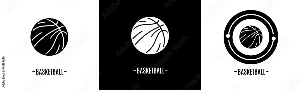 Basketball logo set. Collection of black and white logos. Stock vector.