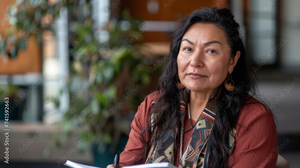 A contemplative woman, dressed in casual clothing, sits outdoors with a pen and notebook in hand, her human face reflecting the determination and creativity that fuels her writing A contemplative woman, dressed in casual clothing, sits outdoors with a pen and notebook in hand, her human face reflecting the determination and creativity that fuels her writing