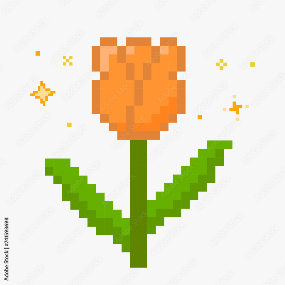 Fototapeta premium Tulip flower vector with sparkling 8 bit pixel art style