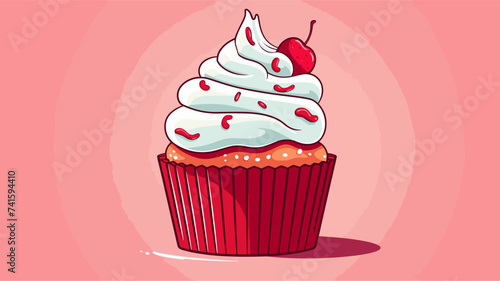 Abstract red velvet cupcake with frosting. simple Vector art