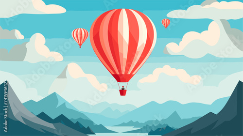 Abstract red hot air balloon floating in the sky. simple Vector art