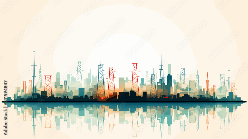 Abstract communication towers connecting globally. simple Vector art