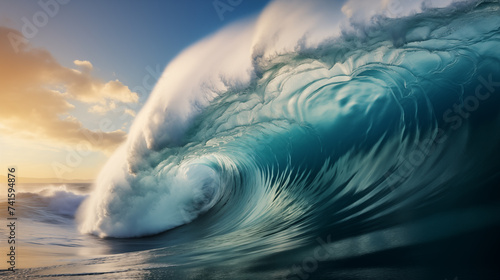 Giant tsunami wave on the ocean. Huge waves