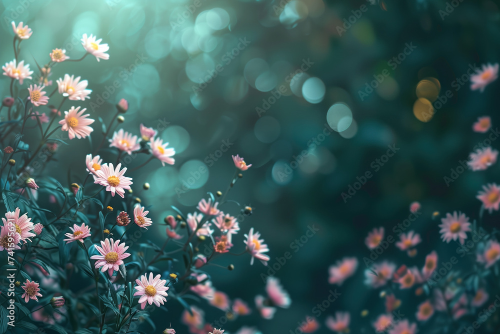 flowers in the forest. A slide background for showcasing creative content. Background image. Created with Generative AI technology.