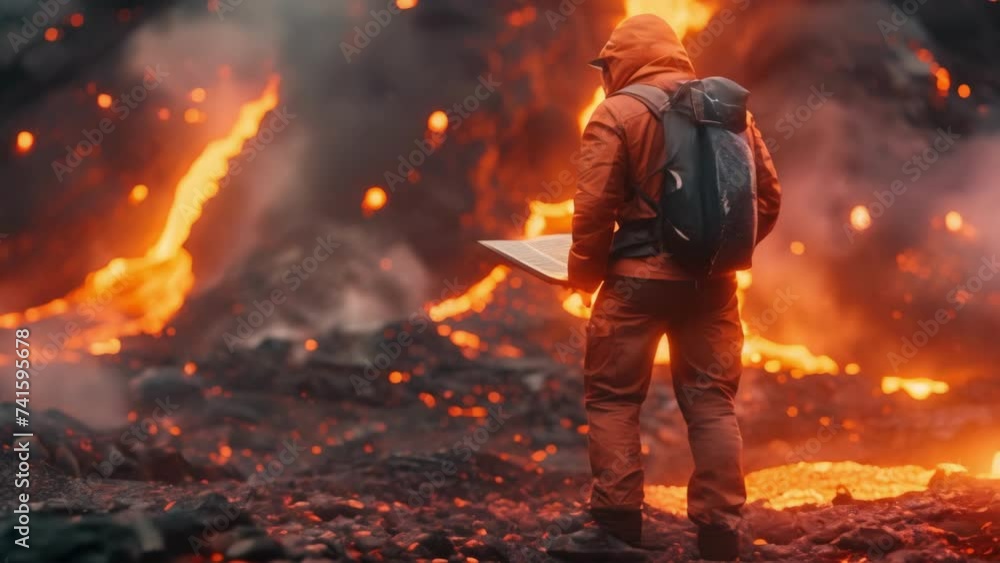 Man Standing With Backpack by Fire Man Standing With Backpack by Fire