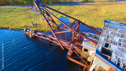 Aerial View of Abandoned Quincy Dredge and Industrial Decay in Autumn © Nicholas J. Klein