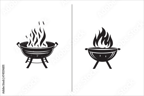 Barbecue grill Silhouette vector icon design and Grill bbq vector icon set illustration. BBQ silhouette vector on White background.