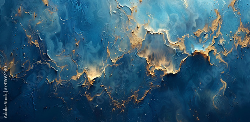 blue gradient abstract paint, in the style of fluid landscapes, atmospheric clouds, dark sky-blue and light beige, marble, mysterious landscapes, poured photo