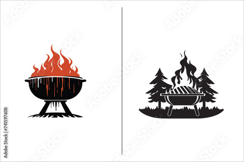 Barbecue grill Silhouette vector icon design and Grill bbq vector icon set illustration. BBQ silhouette vector on White background.