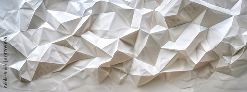 a white abstract paper wall with many triangles, in the style of sculptural form, futuristic organic