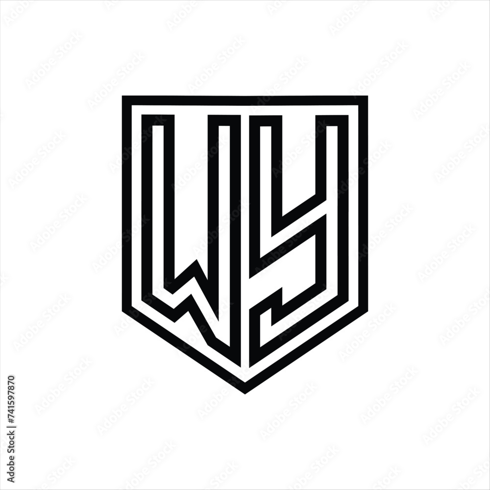 WY Letter Logo monogram shield geometric line inside shield isolated style design WY Letter Logo monogram shield geometric line inside shield isolated style design