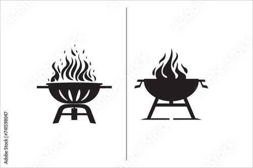 Barbecue grill Silhouette vector icon design and Grill bbq vector icon set illustration. BBQ silhouette vector on White background.