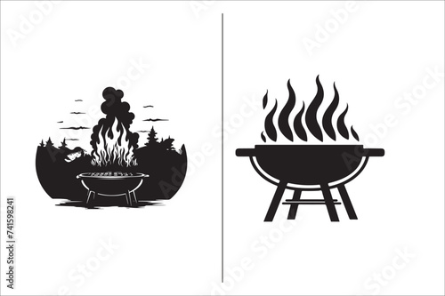 Barbecue grill Silhouette vector icon design and Grill bbq vector icon set illustration
