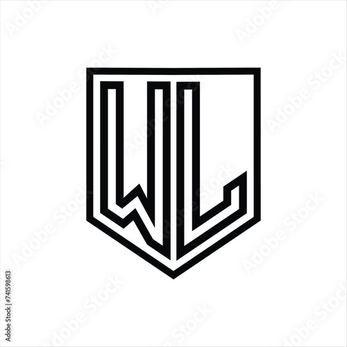 WL Letter Logo monogram shield geometric line inside shield isolated style design