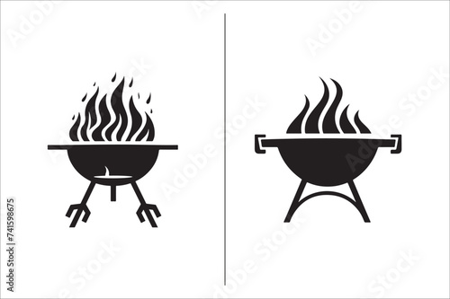 Barbecue grill Silhouette vector icon design and Grill bbq vector icon set illustration