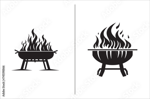 Barbecue grill Silhouette vector icon design and Grill bbq vector icon set illustration