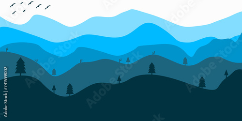 Fototapeta Naklejka Na Ścianę i Meble -  Hills background and forest illustration