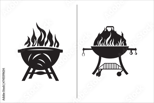 Barbecue grill Silhouette vector icon design and Grill bbq vector icon set illustration. BBQ silhouette vector on White background.