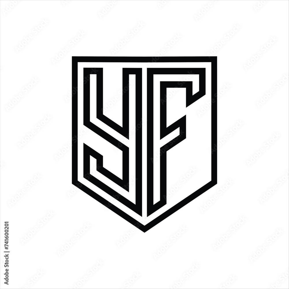 YF Letter Logo monogram shield geometric line inside shield isolated style design
