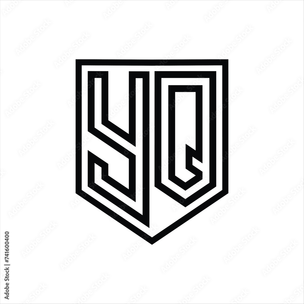 YQ Letter Logo monogram shield geometric line inside shield isolated style design