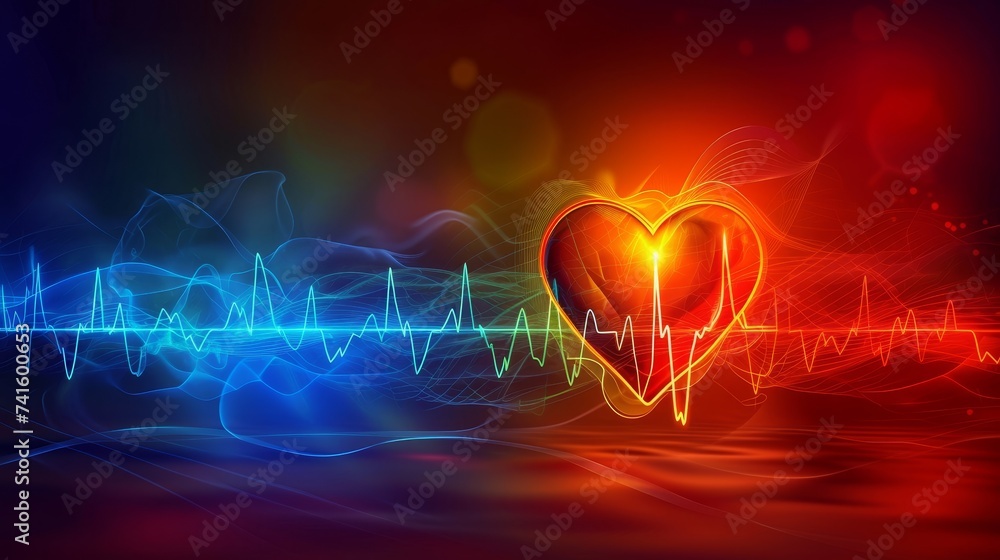 Heartbeat chart with heart symbol on magical blurred background for clinic with copy space