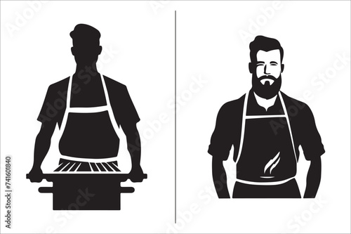 Barbecue grill Silhouette vector icon design and Grill bbq vector icon set illustration. BBQ silhouette vector on White background.