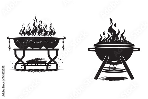 Barbecue grill Silhouette vector icon design and Grill bbq vector icon set illustration. BBQ silhouette vector on White background.