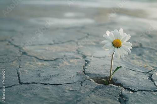 Resilience and mental health concept, a beautiful flower growing through concrete