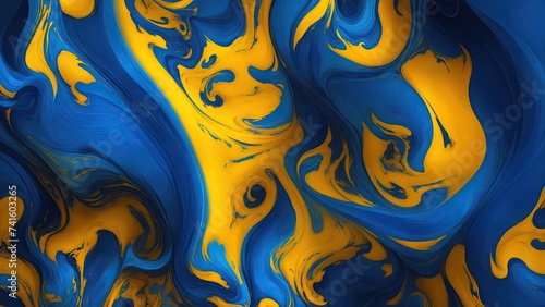 Abstract Blue and Yellow patterns burn in fiery flames Background