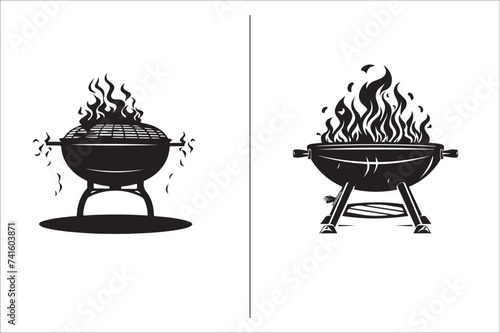 Barbecue grill Silhouette vector icon design and Grill bbq vector icon set illustration. BBQ silhouette vector on White background.