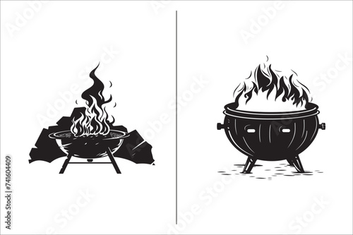 Barbecue grill Silhouette vector icon design and Grill bbq vector icon set illustration. BBQ silhouette vector on White background.