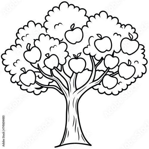 Coloring book apple tree with outline stroke.