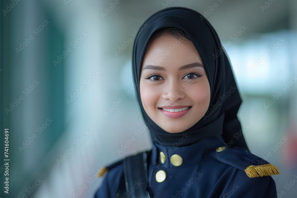 Malay woman navy soldier smile in daily service uniform Malay woman navy soldier smile in daily service uniform