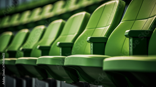 Green empty seats at stadium, background