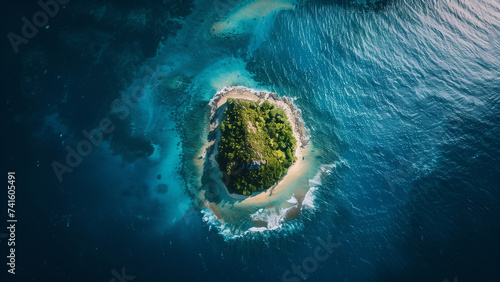 Island Solitude: Drone View of a Circular Caribbean Island