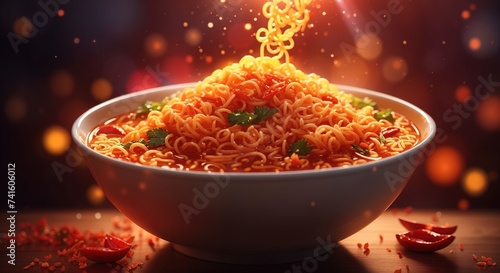 Delicious spicy instant noodles photo