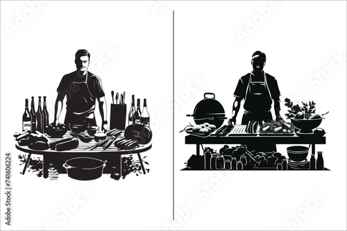 Barbecue grill Silhouette vector icon design and Grill bbq vector icon set illustration. BBQ silhouette vector on White background.