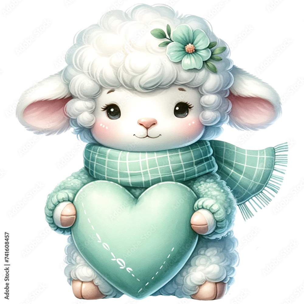A charming illustrated sheep wearing a cozy scarf and a delicate flower, exuding warmth and cuteness.
A charming illustrated sheep wearing a cozy scarf and a delicate flower, exuding warmth and cuteness.