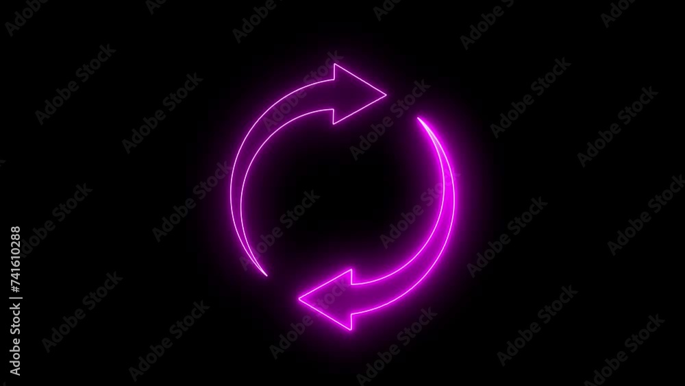 Glowing neon line Refresh icon isolated on black background. Reload symbol. reload icon animation.