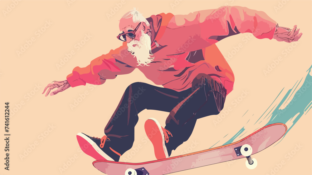 Old man skateboarding vector flat minimalistic is